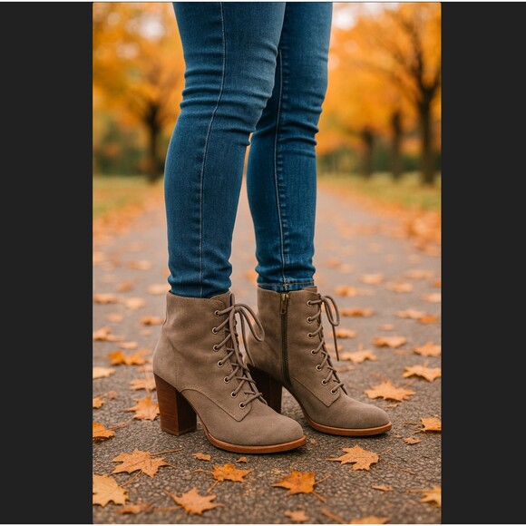 Kork Ease ELFA Gray Suede Leather Ankle Boots Lace Up Block Heel Zip Women's 8.5 - Picture 1 of 12